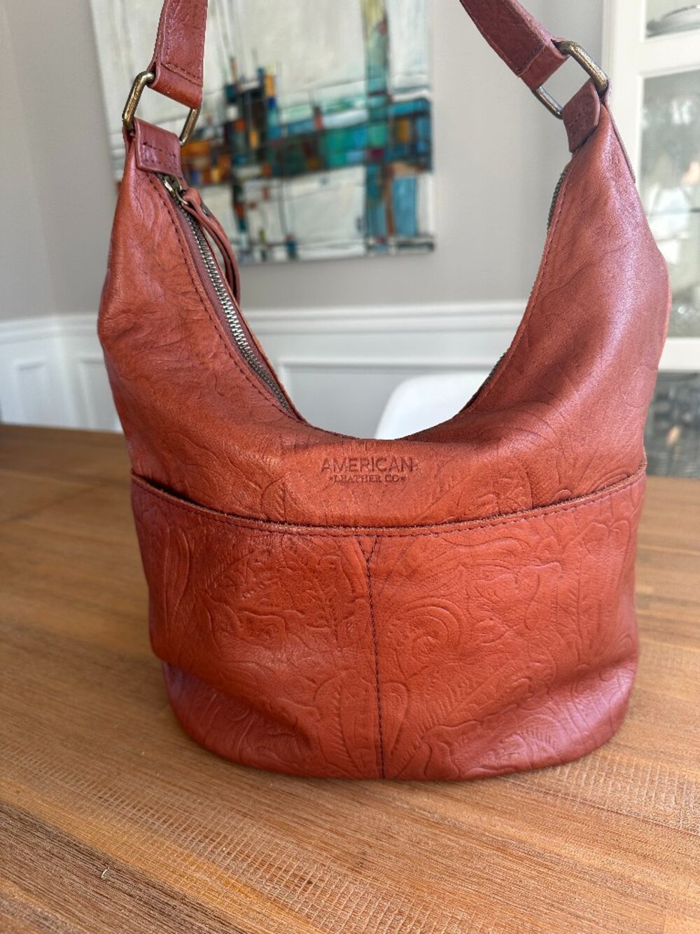 American Leather Co. Brandy Tooled Leather Carrie Hobo Shoulder Bag BFPM-01-071
